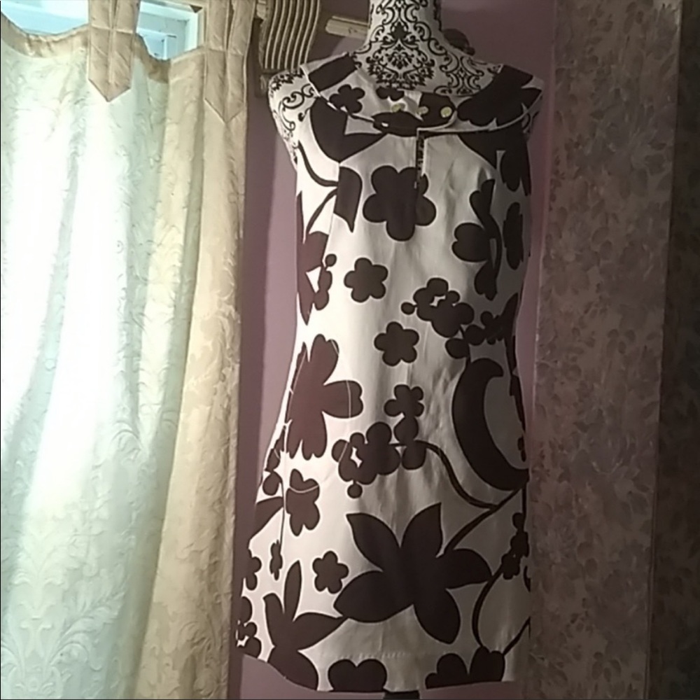 Tory Burch Cream and Brown Floral Shift Dress